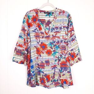 Ulla Popken 3/4 sleeve top blouse colorful floral lightweight relaxed plus size